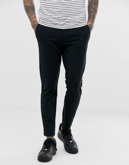 Only & Sons – Czarne eleganckie spodnie o dopasowanym kroju ze wzorem w prążki