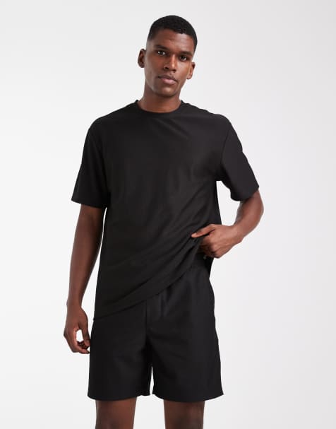 ONLY & SONS plisse pull on short co-ord in black