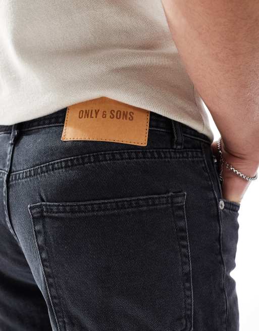 Only & Sons – Czarne sprane szorty jeansowe o luźnym kroju, 4 z 5
