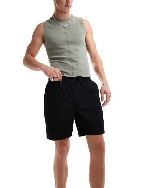 ONLY & SONS pull on twill short in black
