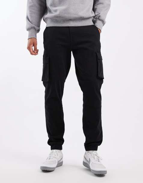ONLY & SONS tapered fit cuffed cargo trousers in black