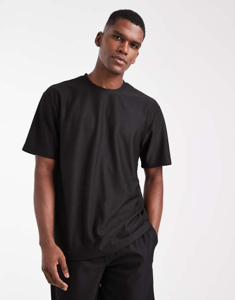 ONLY & SONS plisse relaxed t-shirt co-ord in black