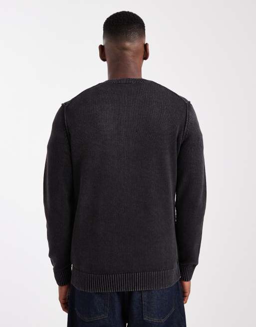 Only & Sons – Czarny sprany sweter z okrągłym dekoltem i ozdobnymi szwami, 4 z 5