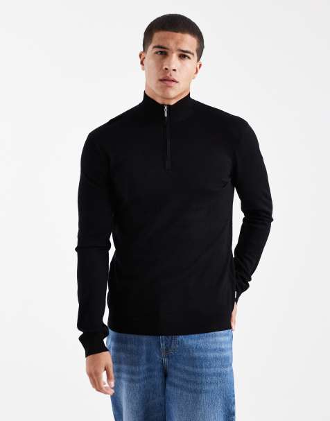 ONLY & SONS 1/4 zip jumper in black