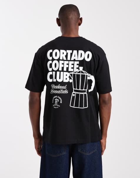 ONLY & SONS – Czarny T-shirt o luźnym kroju z nadrukiem kawy na plecach - view 1
