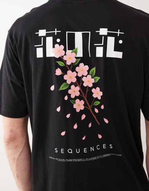 ONLY & SONS – Czarny T-shirt oversize z nadrukiem kwiatów z tyłu, 5 z 5
