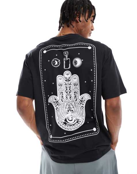 ONLY & SONS – Czarny T-shirt oversize z nadrukiem ręki hamsa - view 1