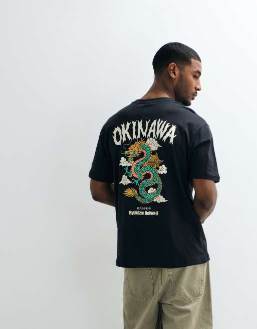 ONLY & SONS – Czarny T-shirt oversize z nadrukiem smoka na plecach, 5 z 5