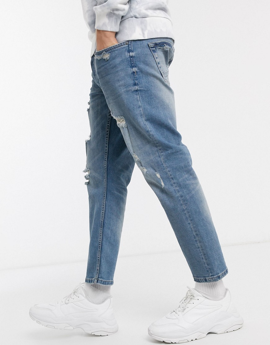 Only & Sons - ødelagte cropped pasform jeans i lyseblå