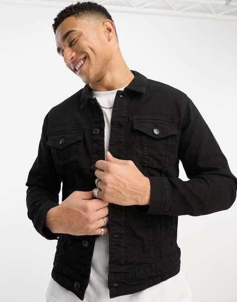 Mens black clearance distressed jean jacket