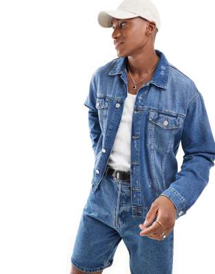 denim jacket in mid blue wash