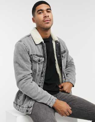 only teddy sleeve denim jacket