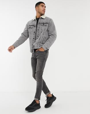 only teddy sleeve denim jacket