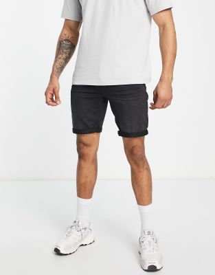 Only & Sons Denim Jog Shorts In Washed Black