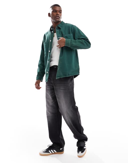 Only & Sons - Denim overshirt met vintage pasvorm in groen 