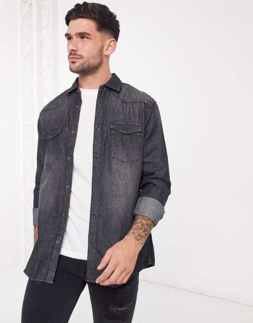 Only & Sons denim shirt in black wash