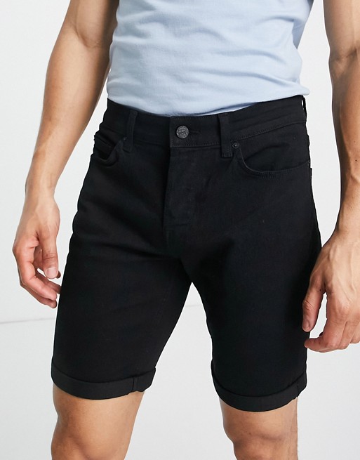 Only & Sons denim shorts in black