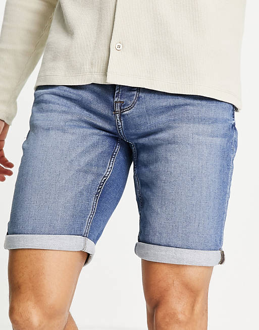Only & Sons denim shorts in mid blue