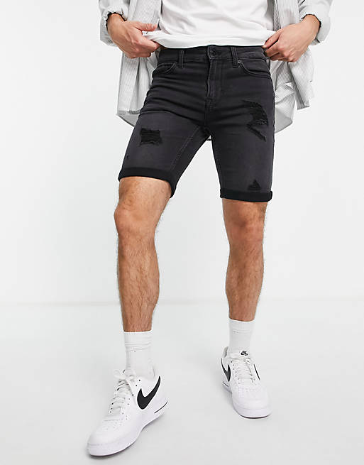 Only & Sons denim shorts in slim fit with distressing in black | ASOS