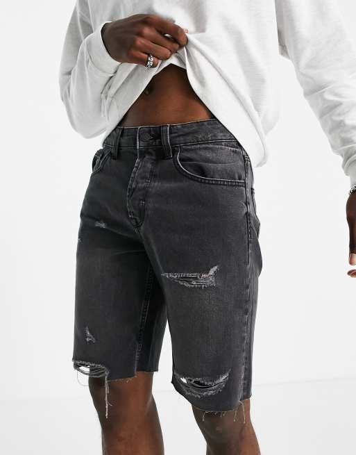 Ripped denim shorts mens black on sale