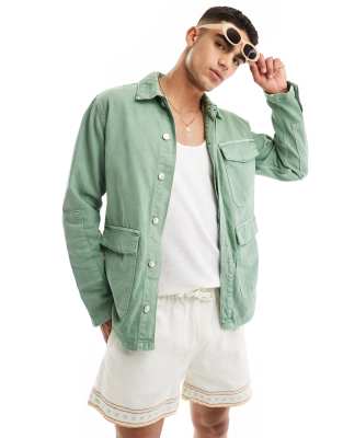 denim utility jacket in sage-Green