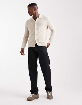 Only & Sons Diamond Textured Cardigan In Neutral