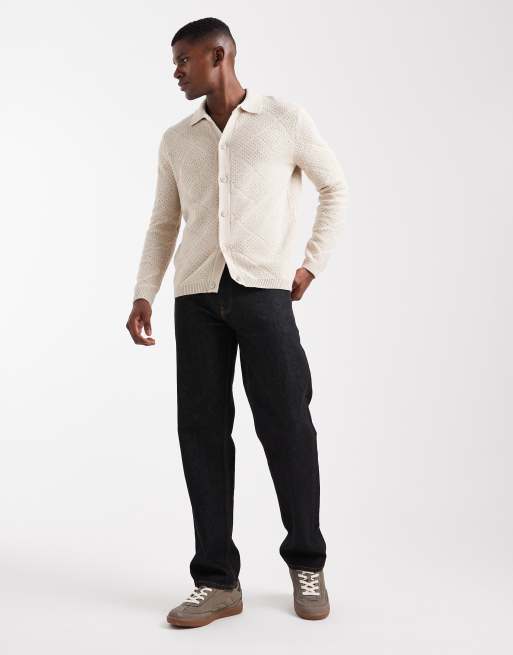 ONLY & SONS diamond textured cardigan in stone, 2 of 5