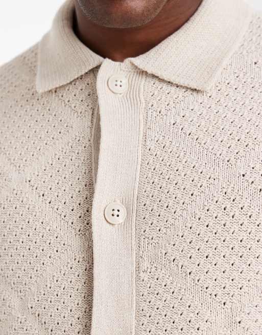 ONLY & SONS diamond textured cardigan in stone, 5 of 5