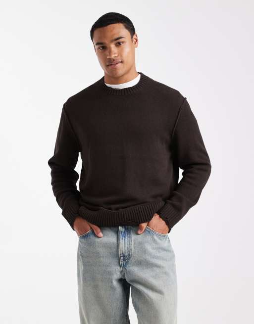 ONLY & SONS distressed knit crew neck in brown