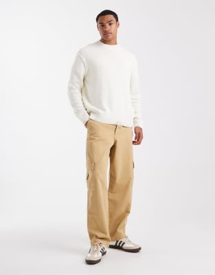 Only & Sons Distressed Knit Crew Neck In White