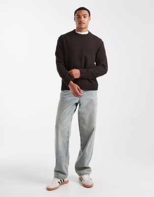 Only & Sons Distressed Knit Crew Neck Sweater In Black