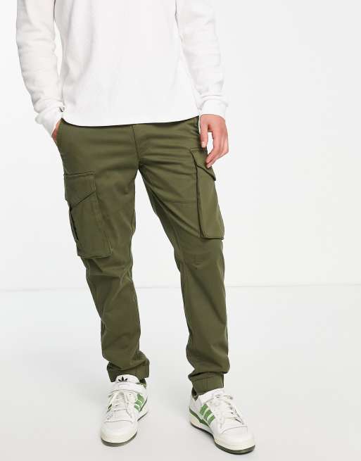 Only & Sons – Dopasowane bojówki ze ściągaczem w kolorze khaki 