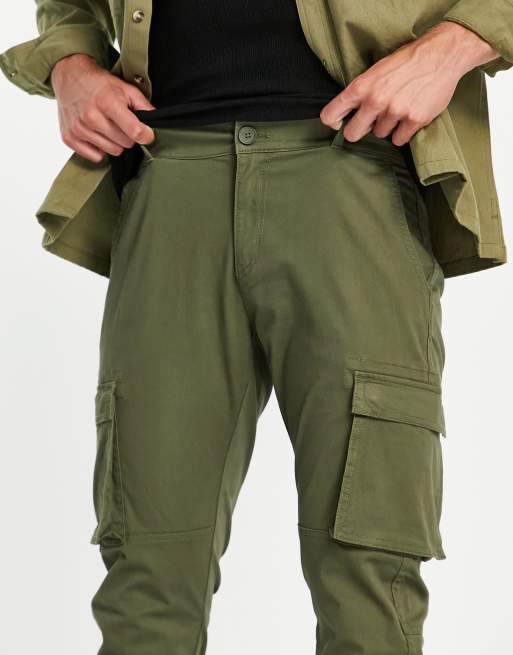 Only & Sons – Dopasowane spodnie bojówki w kolorze khaki ze ściągaczami, 3 z 4