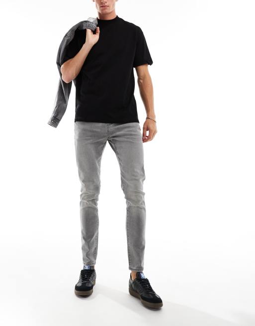 ONLY & SONS – Dopasowane zwężane jeansy w spranym szarm kolorze