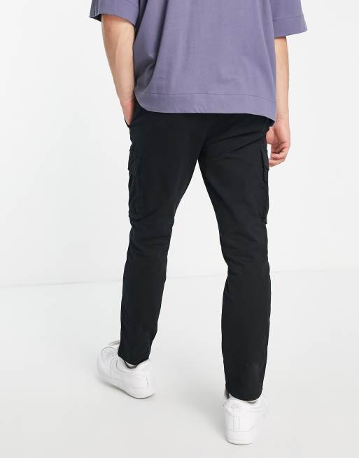 Only & Sons – Dopasowane zwężane spodnie bojówki w kolorze czarnym, 2 z 4