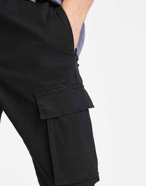 Only & Sons – Dopasowane zwężane spodnie bojówki w kolorze czarnym, 4 z 4