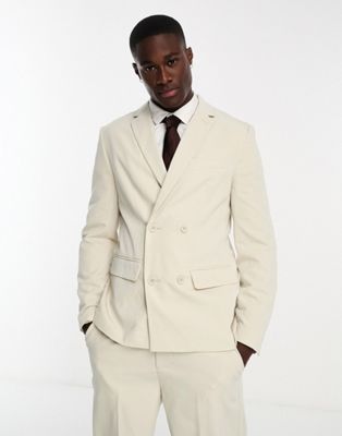 Only & Sons double breasted suit jacket in beige