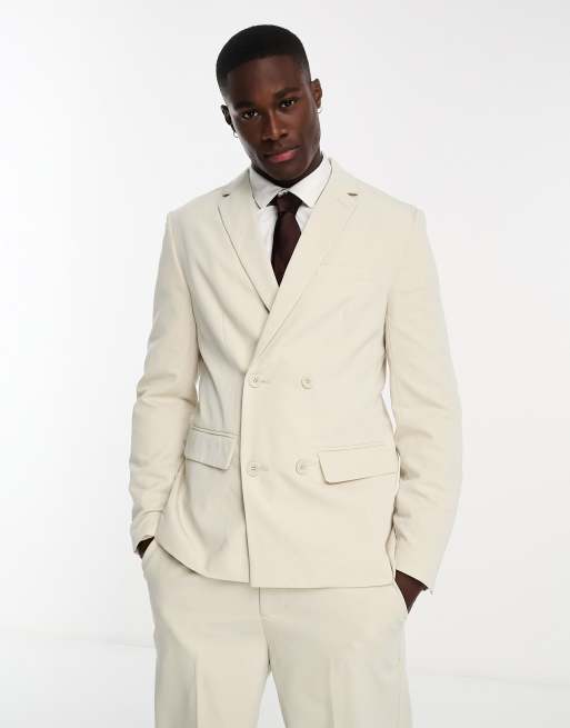 Only Sons double breasted loose fit suit in beige ASOS