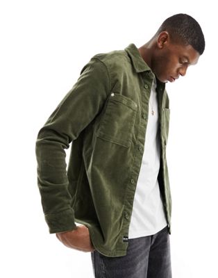 ONLY & SONS double pocket cord shirt in dark green