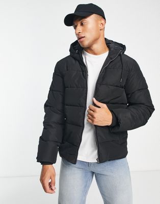 Only & Sons heavy weight hooded puffer jacket in black  - ASOS Price Checker