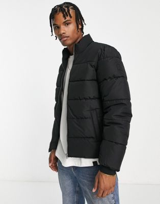 Only & Sons heavy weight puffer jacket with stand collar in black  - ASOS Price Checker