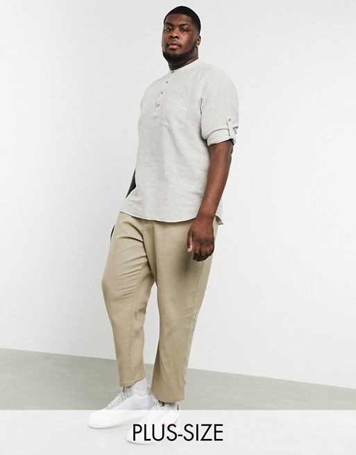 Only & Sons Plus drawstring linen mix trousers in sand