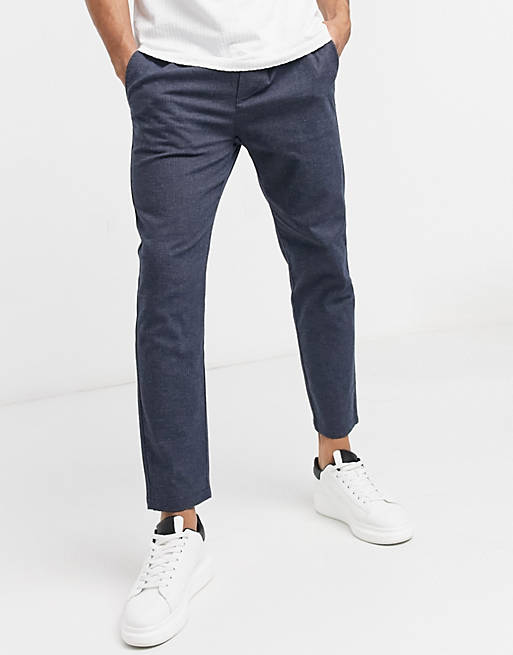Men Only & Sons drawstring trousers in navy twill 