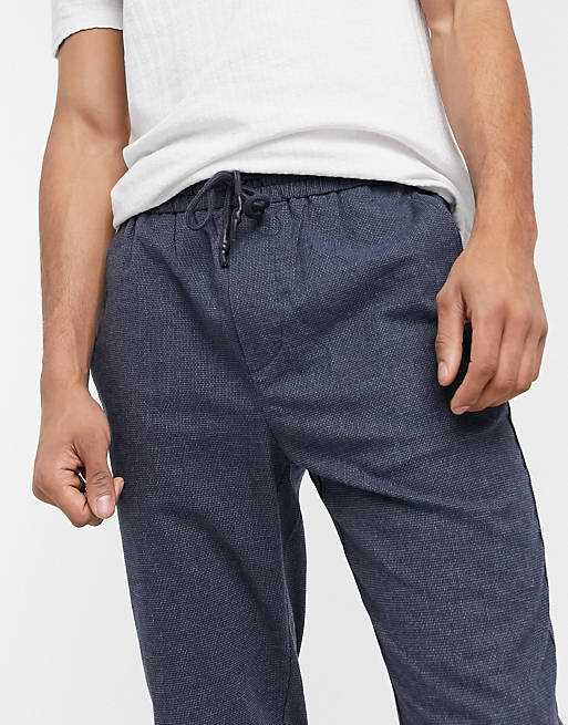 Men Only & Sons drawstring trousers in navy twill 