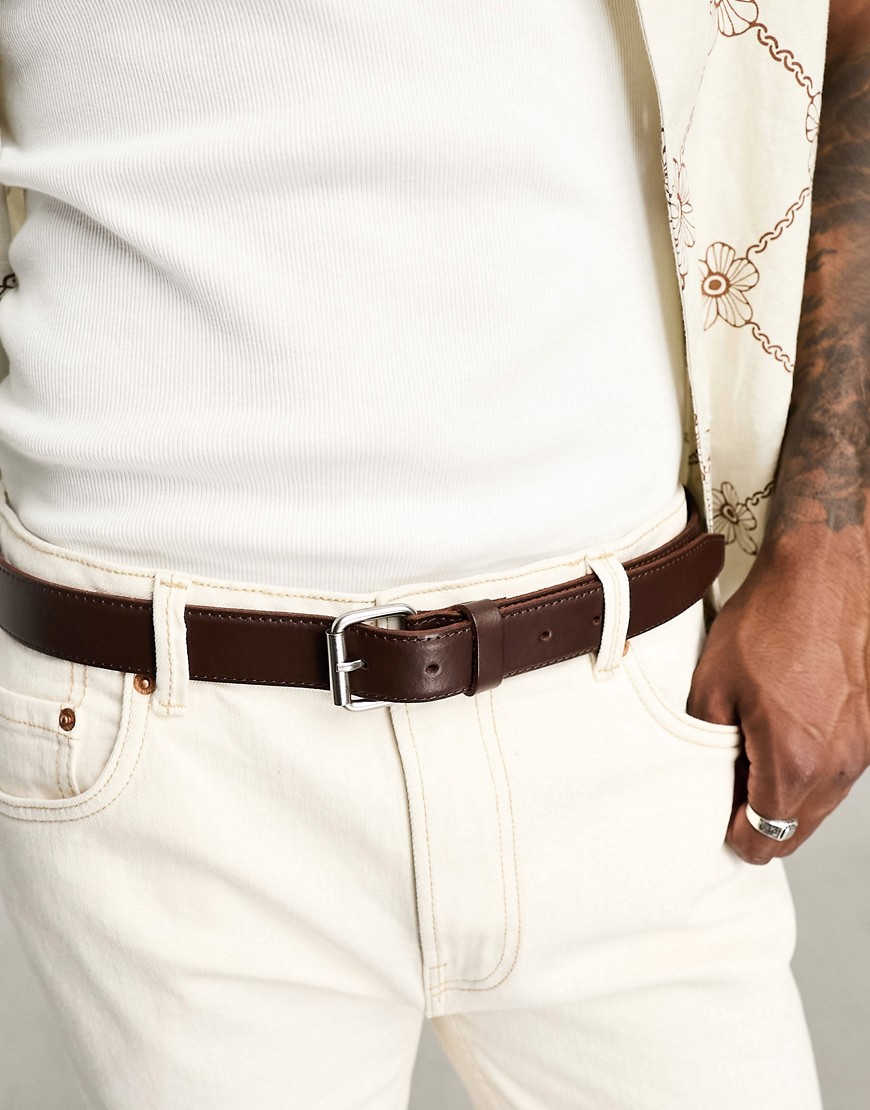 Only & Sons Dressy Leather Belt In Brown