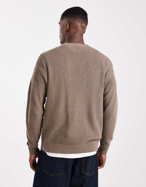 ONLY & SONS drop shoulder crew neck knit in brown, 3 of 5