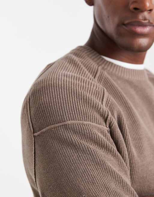 ONLY & SONS drop shoulder crew neck knit in brown, 5 of 5