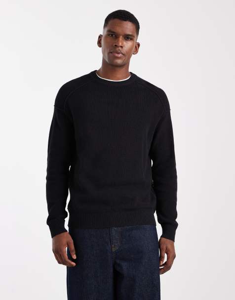 ONLY & SONS drop shoulder crew neck knit jumper in black - view 1