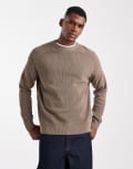 [ONLY & SONS] ONLY & SONS drop shoulder crew neck knit jumper in brown S Walnut