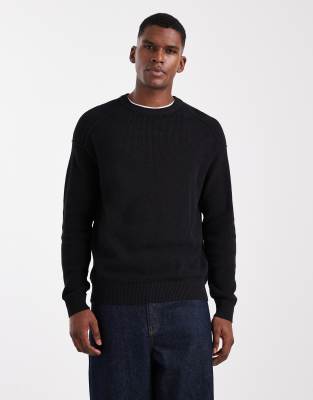 Only & Sons Drop Shoulder Crew Neck Knit Sweater In Black